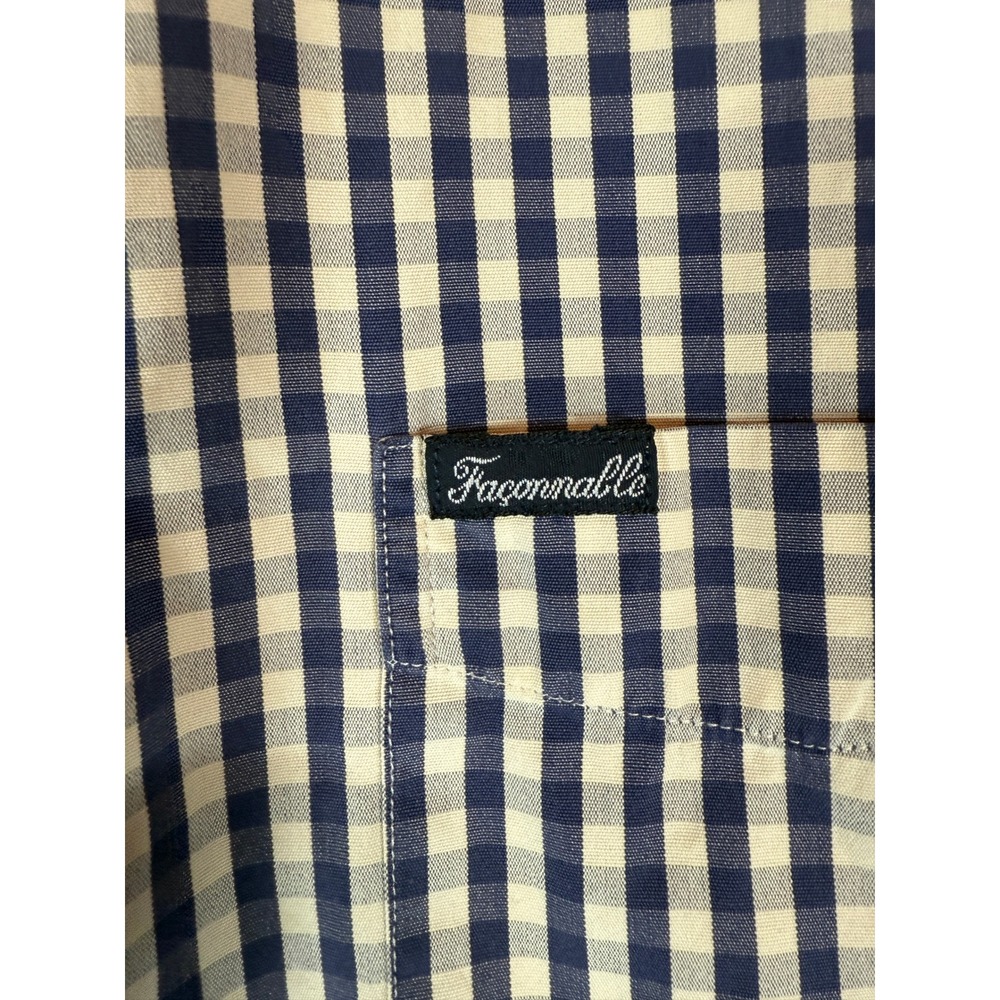 Faconnable Albert Goldberg Mens Gingham Check Cotton Button Down Shirt Navy Blue - Picture 4 of 8
